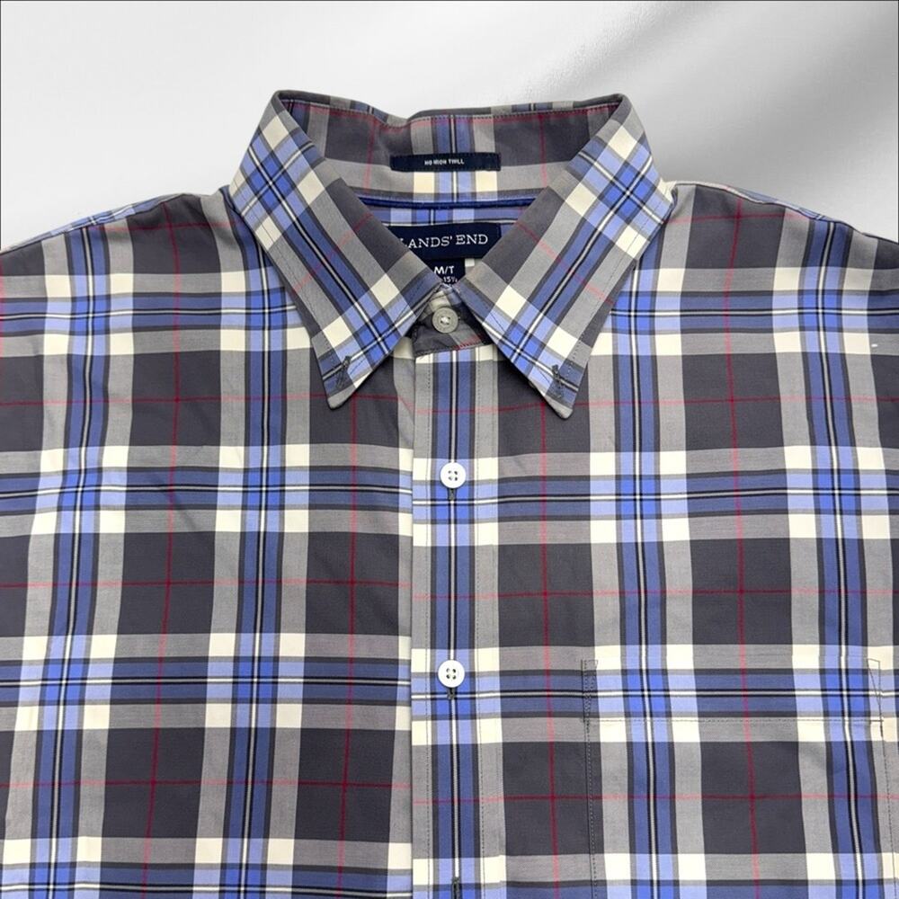 LANDS END Men’s MEDIUM TALL Gray Blue Dress Shirt